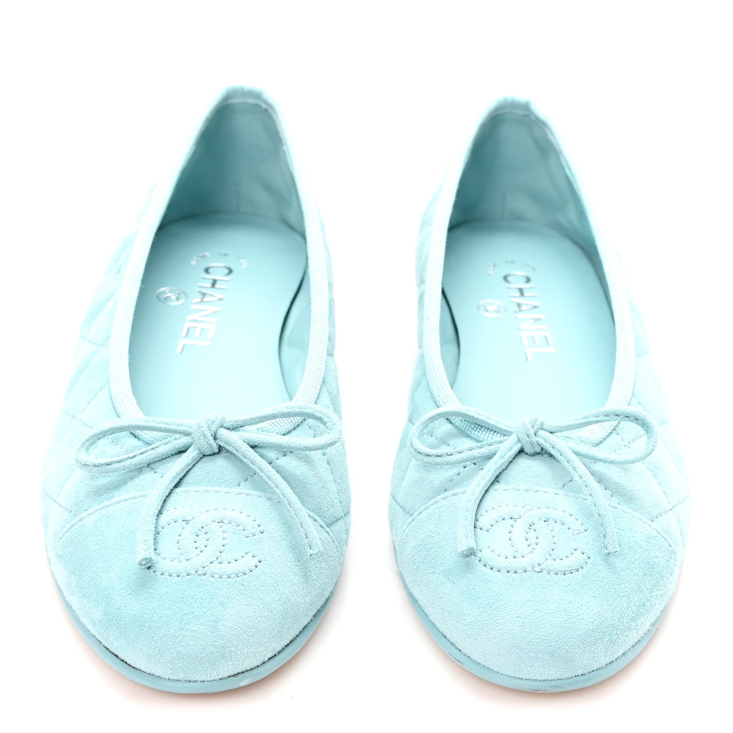 Chanel Suede Quilted Cap Toe CC Ballerina Flats 36 Light Blue 3 of 9