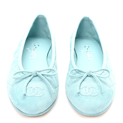 Chanel Suede Quilted Cap Toe CC Ballerina Flats 36 Light Blue 3 of 9