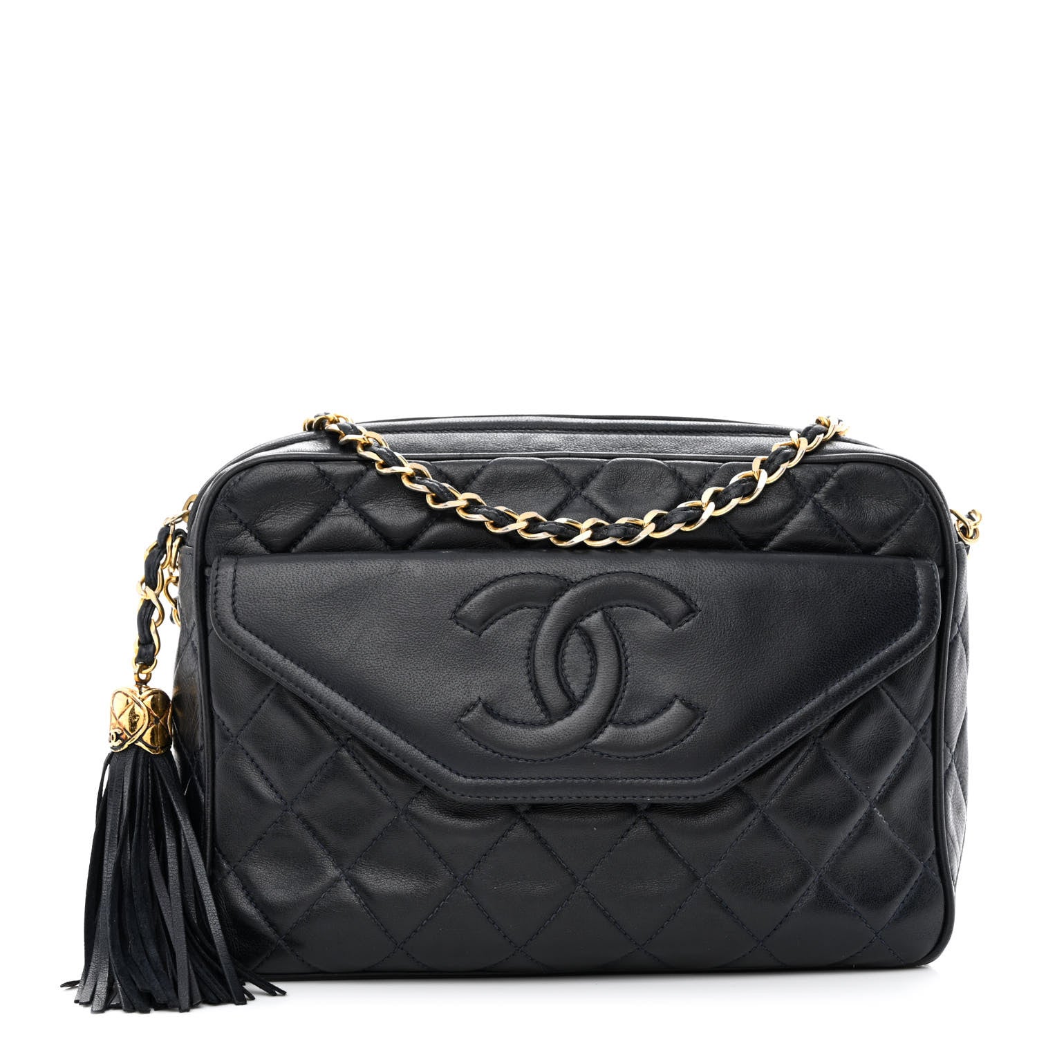 Chanel Lambskin Quilted Tassel Camera Case Navy 1 of 11