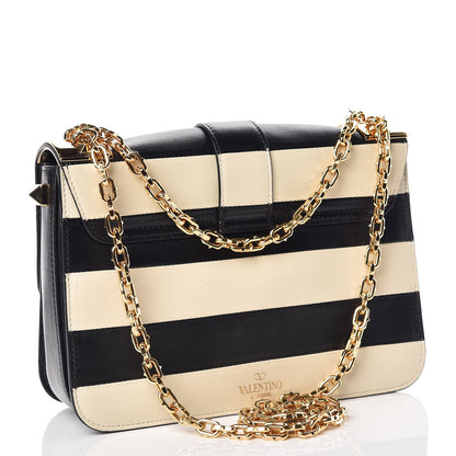 Valentino Garavani Nappa Striped B-Rockstud Flap Black Light Ivory 3 of 10
