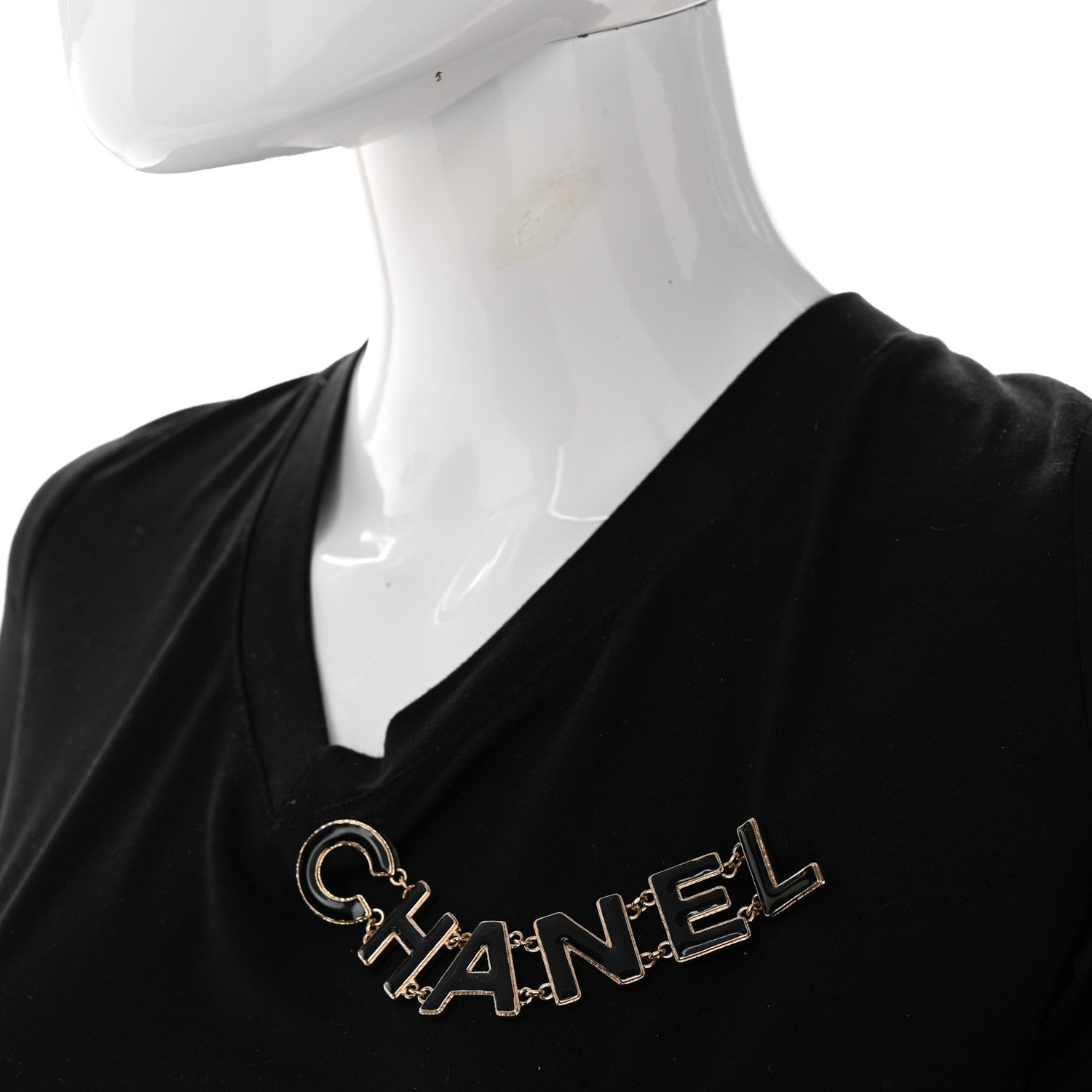 Chanel Crystal Cha-Nel Logo Brooch Black Gold 4 of 4