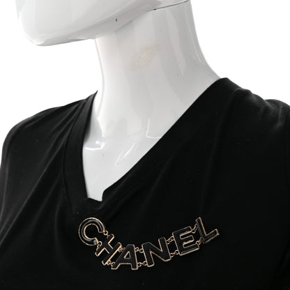 Chanel Crystal Cha-Nel Logo Brooch Black Gold 4 of 4