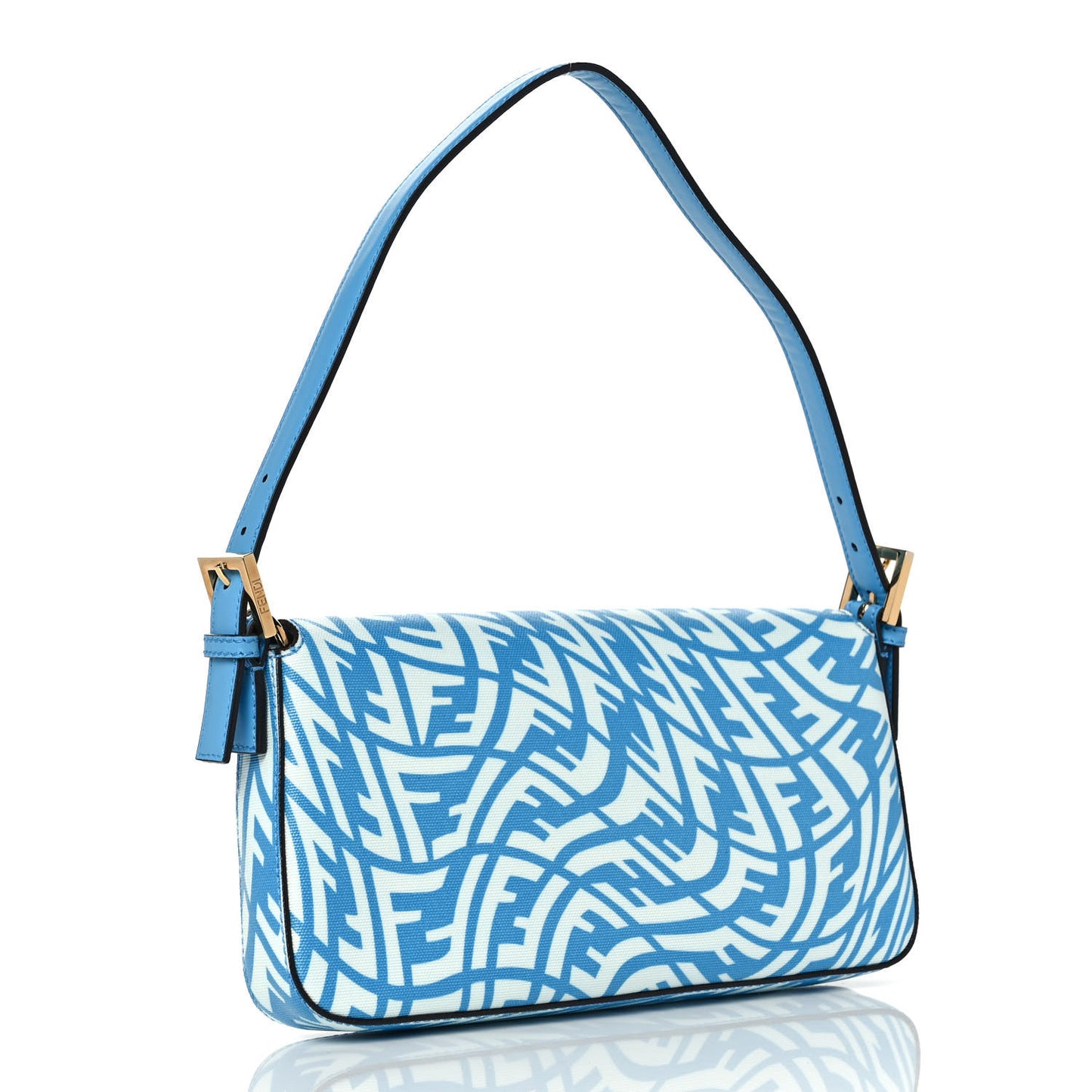 X SARAH COLEMAN Glazed Canvas Vitello King FF Vertigo Baguette 1997 Cyber Blue White