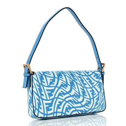 Fendi X SARAH COLEMAN Glazed Canvas Vitello King FF Vertigo Baguette 1997 Cyber Blue White 3 of 8