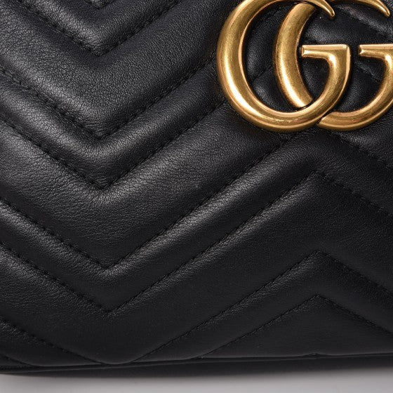 Calfskin Matelasse Small GG Marmont Chain Shoulder Bag Black