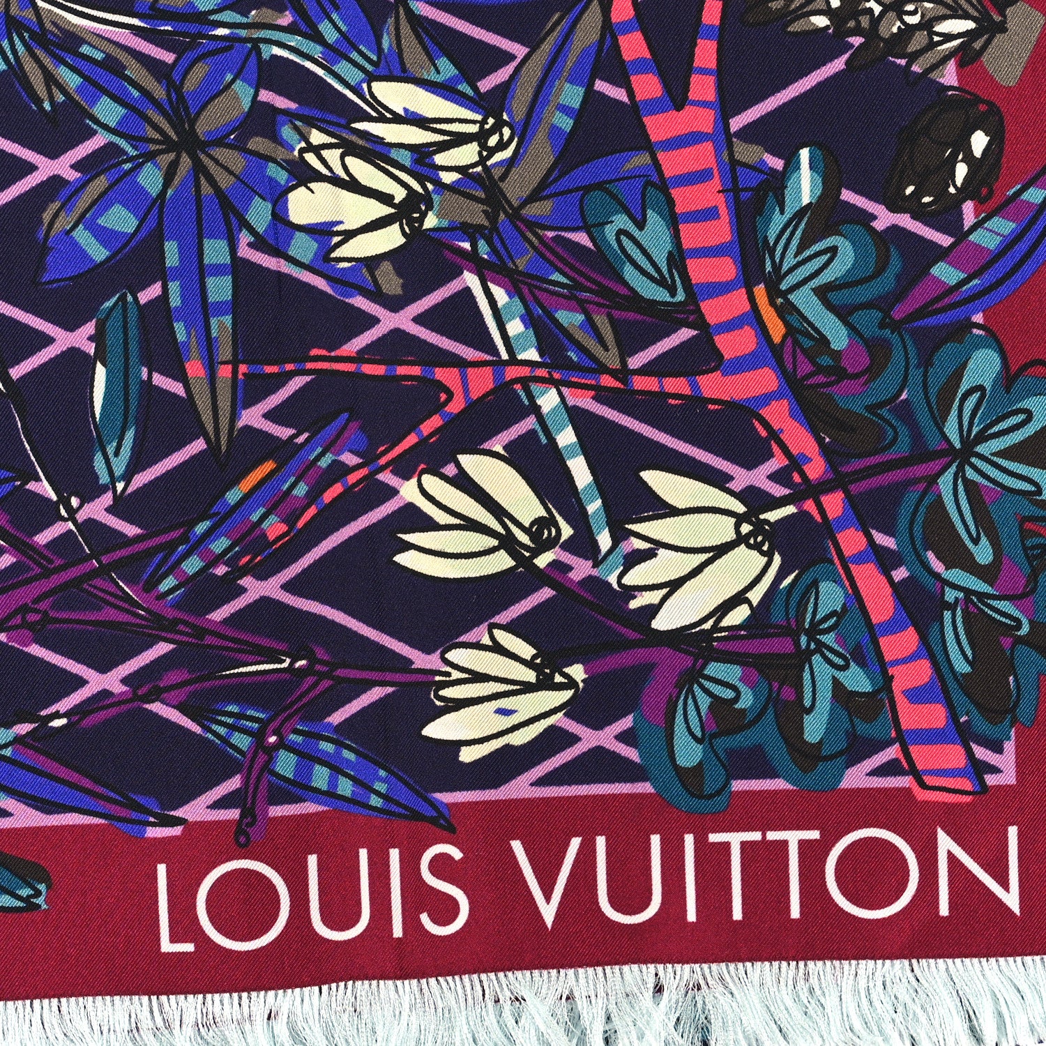 Louis Vuitton Silk Floral Print Shawl Purple Multicolor 2 of 3