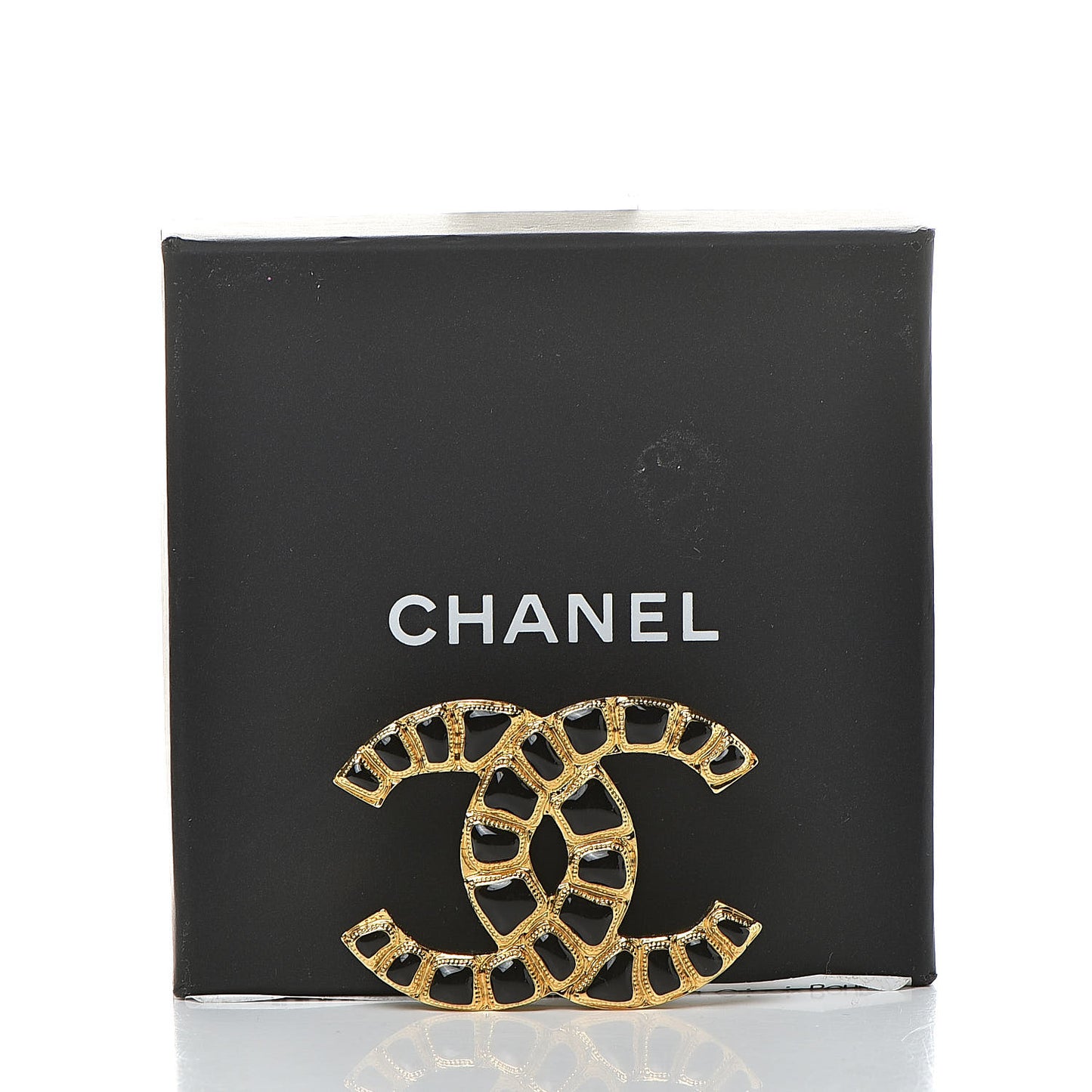 Gripoix Poured Glass Along The Nile CC Brooch Black Gold