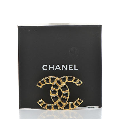 Chanel Gripoix Poured Glass Along The Nile CC Brooch Black Gold 5 of 5