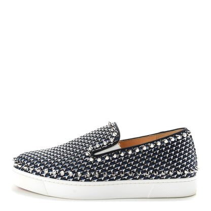 Christian Louboutin Glitter Pyramide Womens Pik Boat Flats 38.5 Navy Silver 1 of 9
