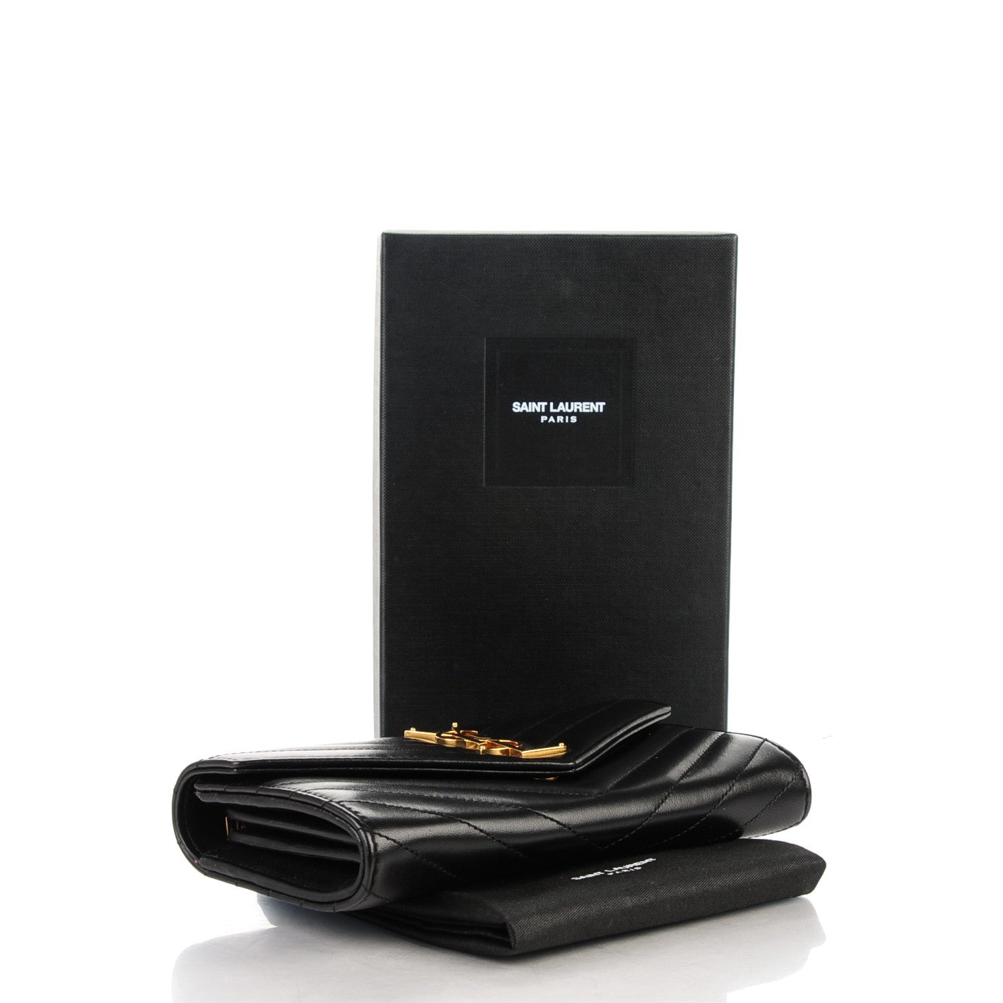 Saint Laurent Lambskin Matelasse Chevron Large Monogram Wallet Black 4 of 8