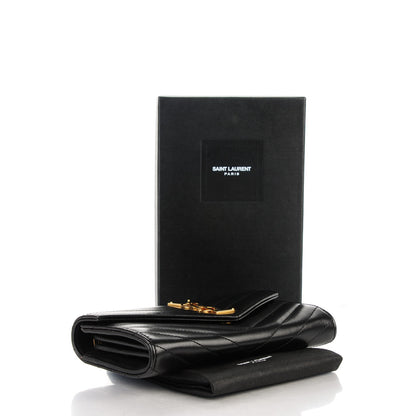 Saint Laurent Lambskin Matelasse Chevron Large Monogram Wallet Black 4 of 8