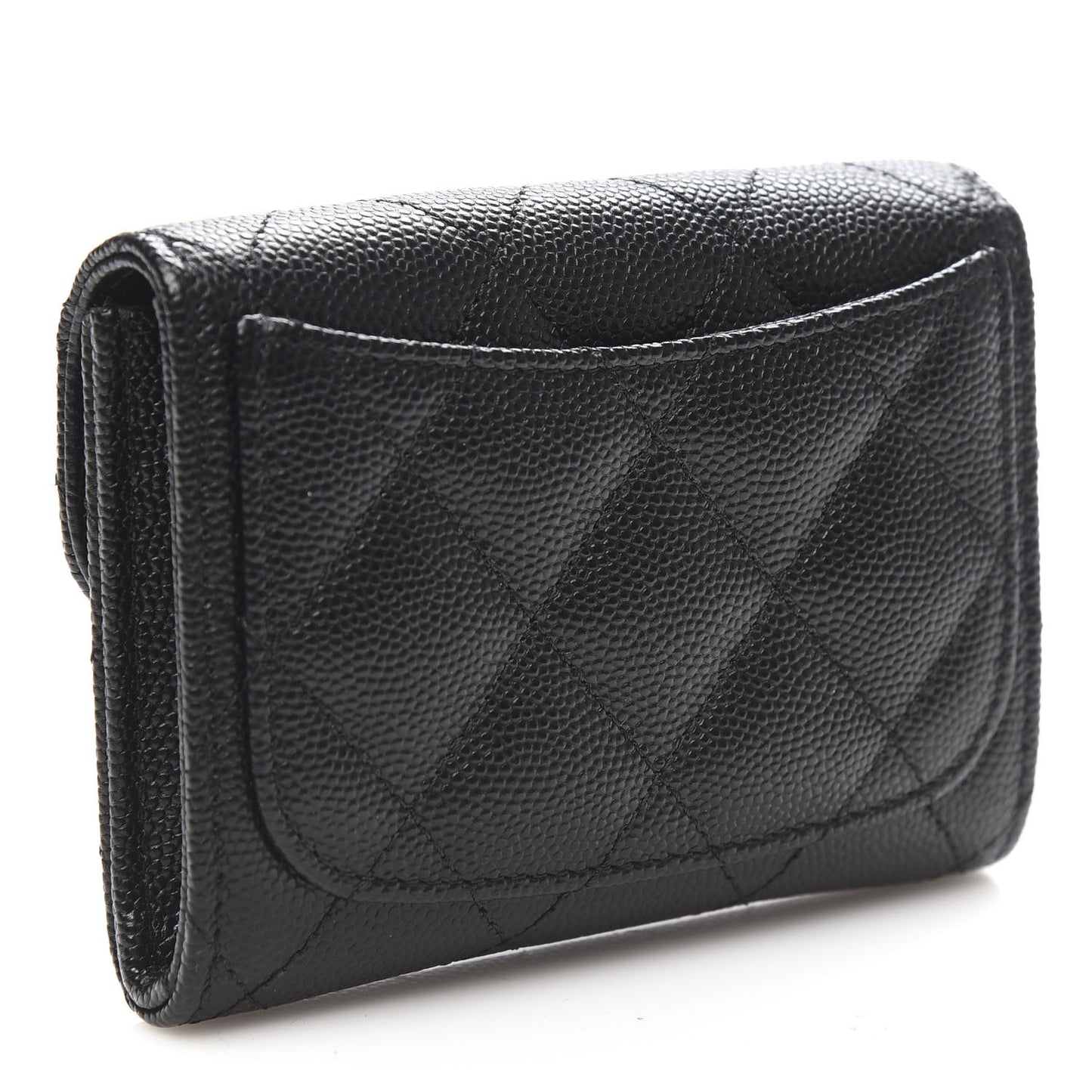 Caviar Quilted Flap Card Holder Wallet Black