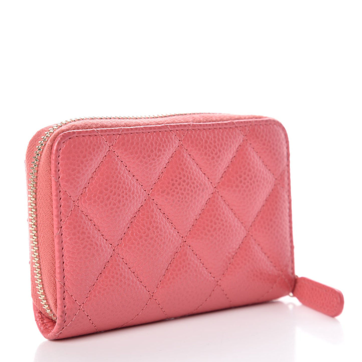 Metallic Caviar Quilted Zip Coin Purse Pink