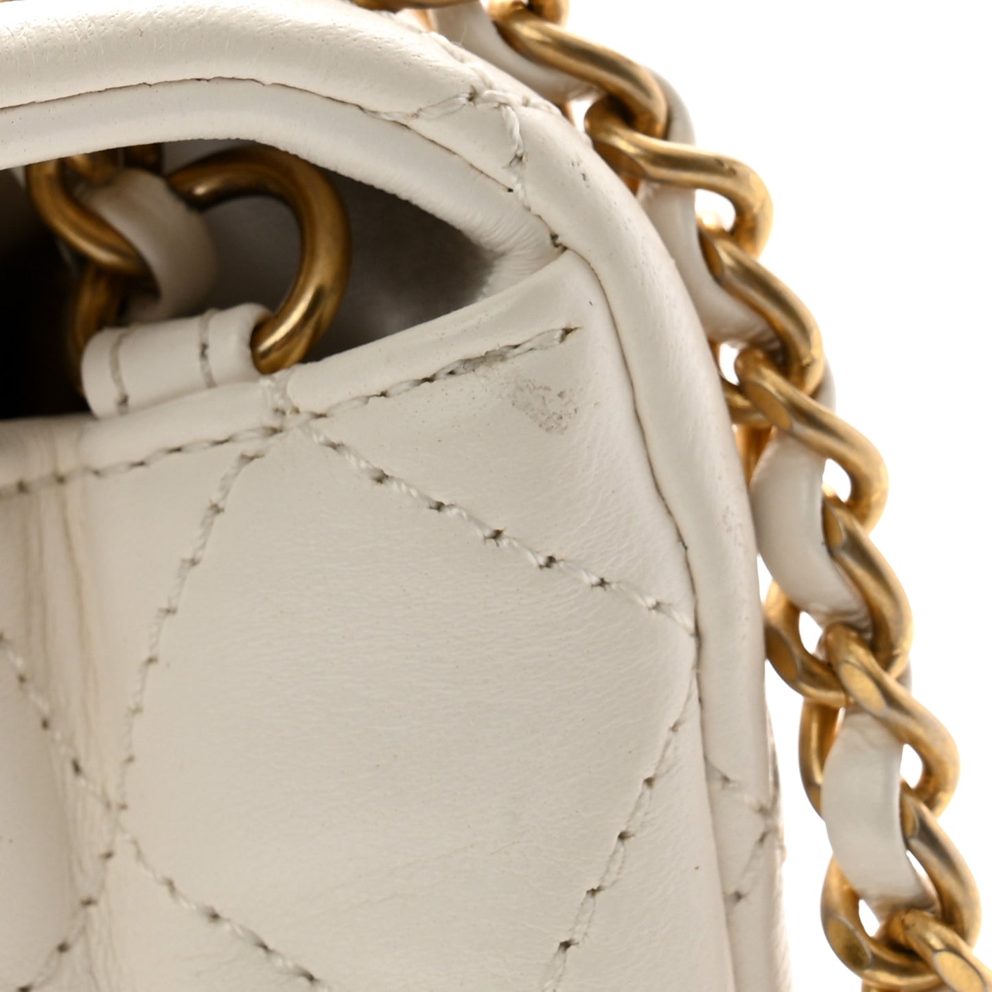 Lambskin Quilted Mini Rectangular Pearl Crush Flap White