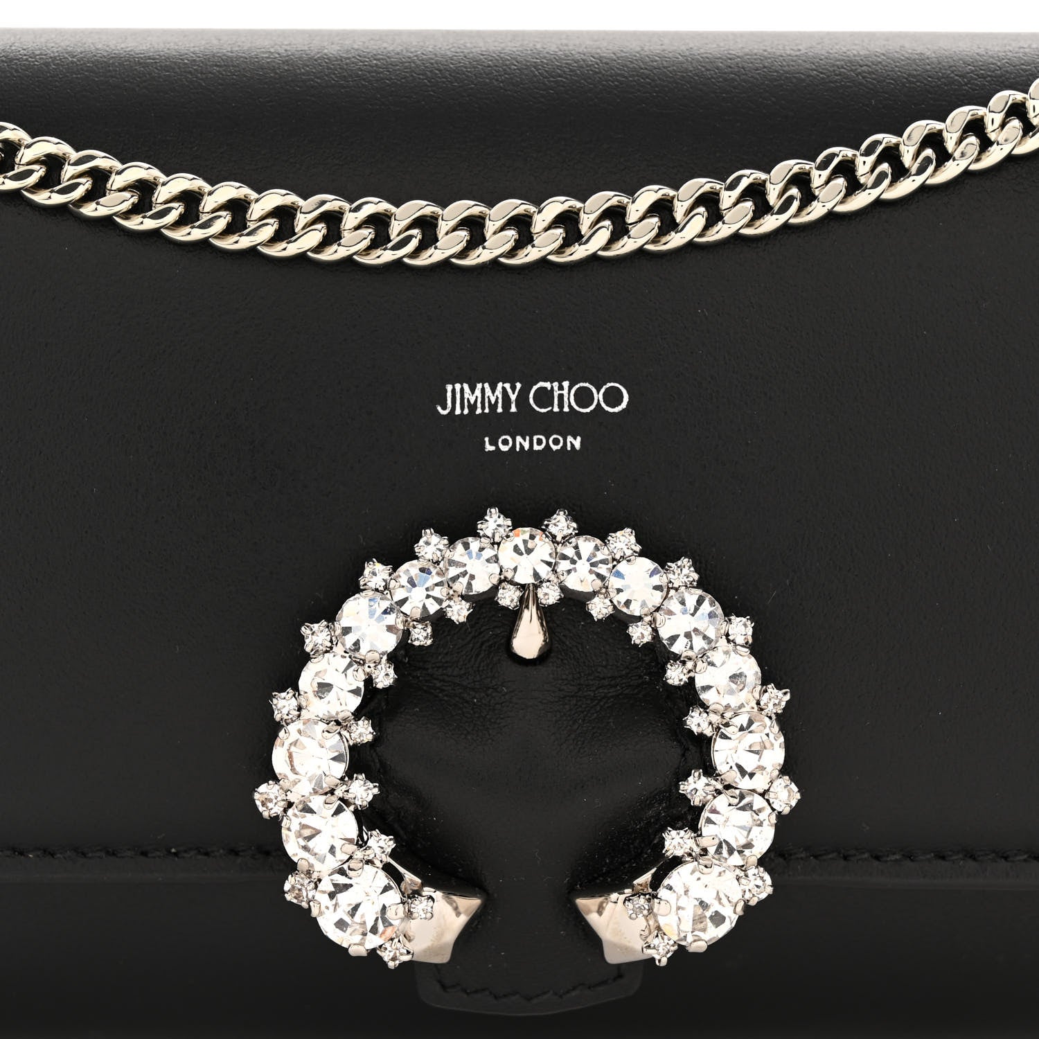 Jimmy Choo Smooth Calfskin Crystal Embellished Chain Wallet Black 7 of 10