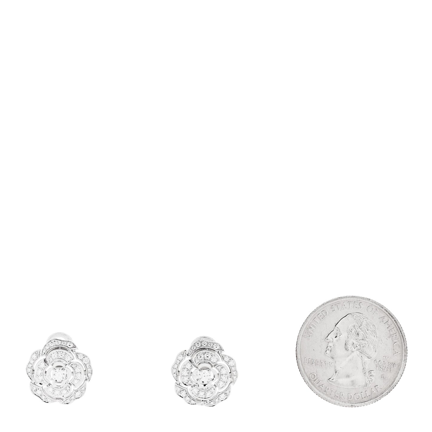 18K White Gold Diamond Bouton de Camelia Earrings