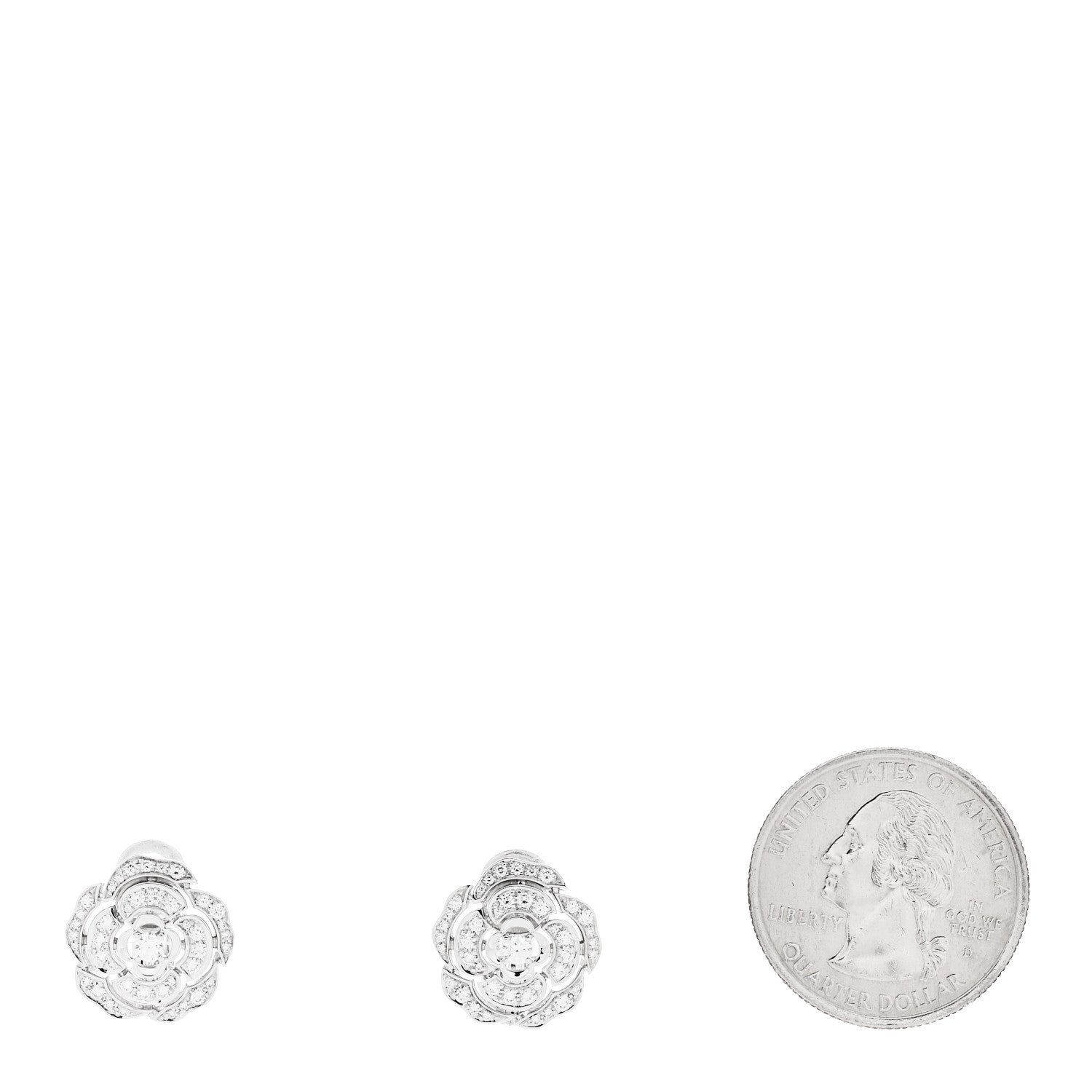 Chanel 18K White Gold Diamond Bouton de Camelia Earrings 2 of 5