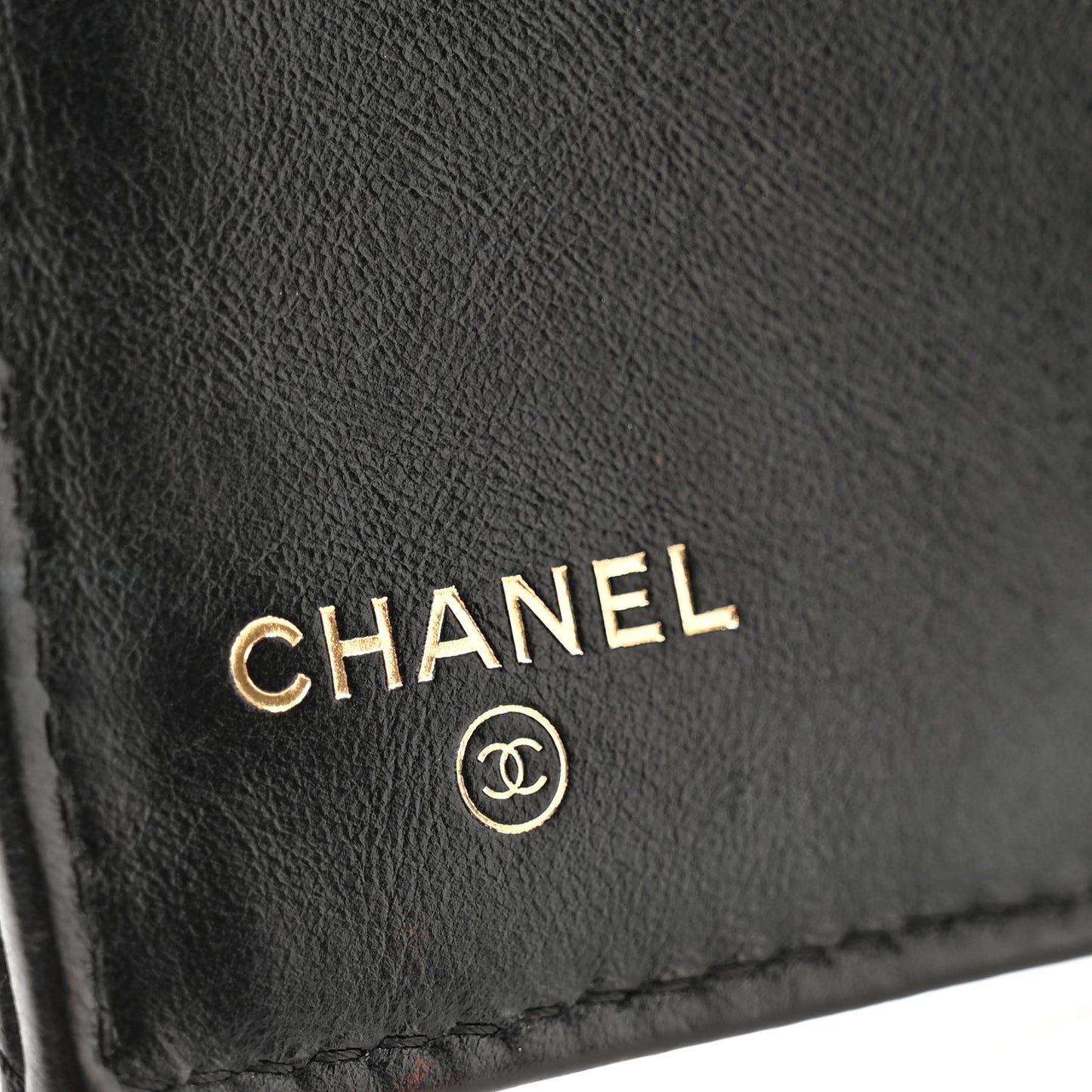 Calfskin Chevron Quilted Medal Flap Wallet Black