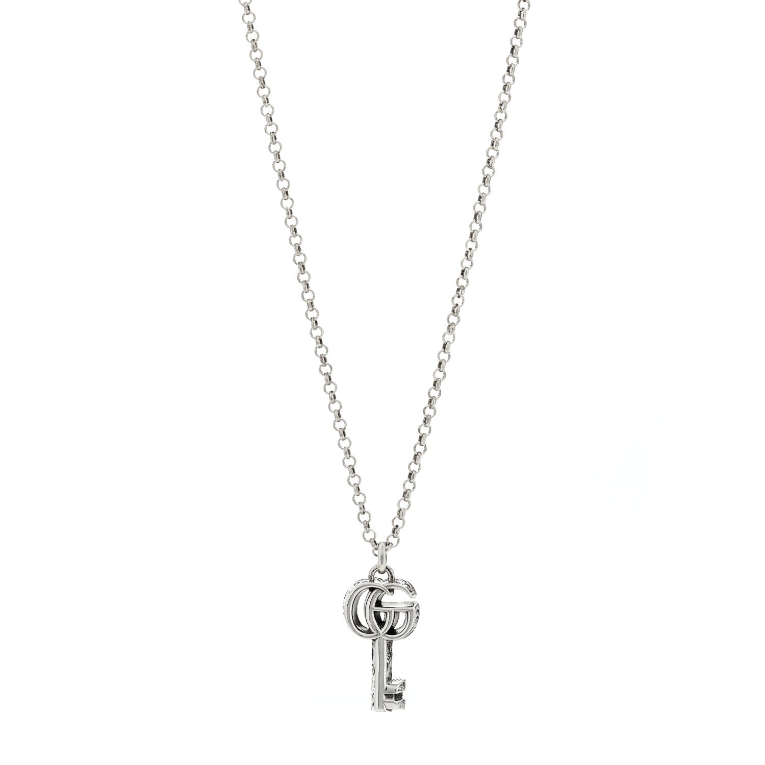 Gucci Sterling Silver Double G Key Pendant Necklace 1 of 5
