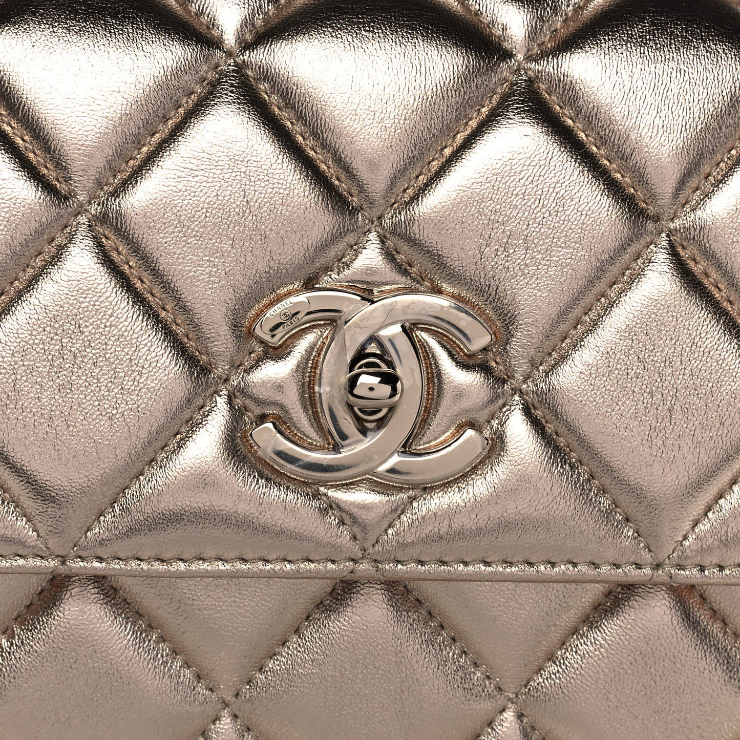 Metallic Lambskin Quilted Small Trendy CC Flap Dual Handle Bag Gold