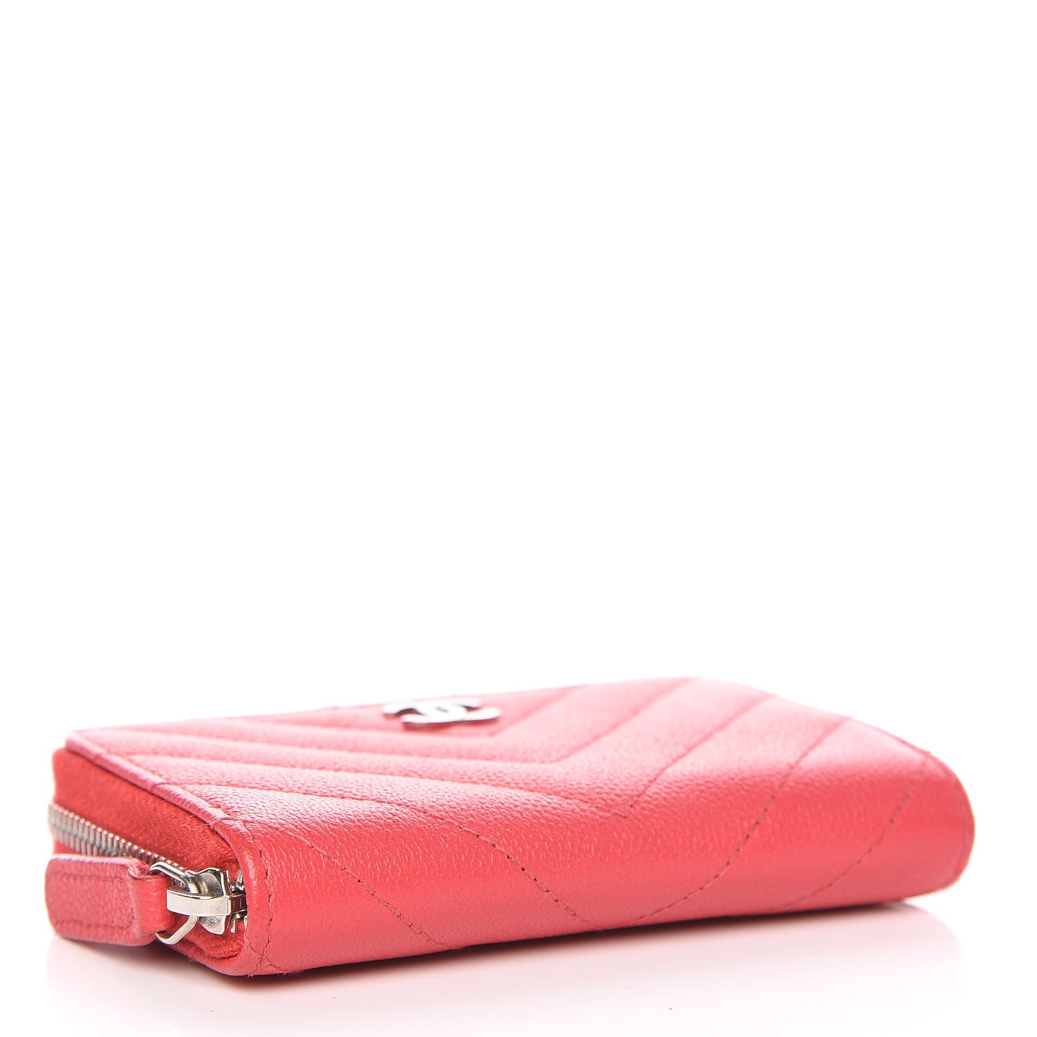 Chanel Caviar Chevron Quilted Zip Coin Purse Light Red 4 of 12