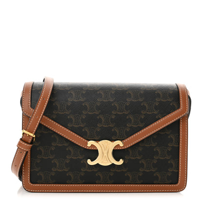 Celine Triomphe Canvas Calfskin Enveloppe Bag Tan 1 of 11