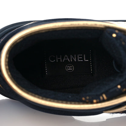 Chanel Satin Lambskin Fabric Tweed CC High Top Sneakers 38.5 Black Gold 6 of 8