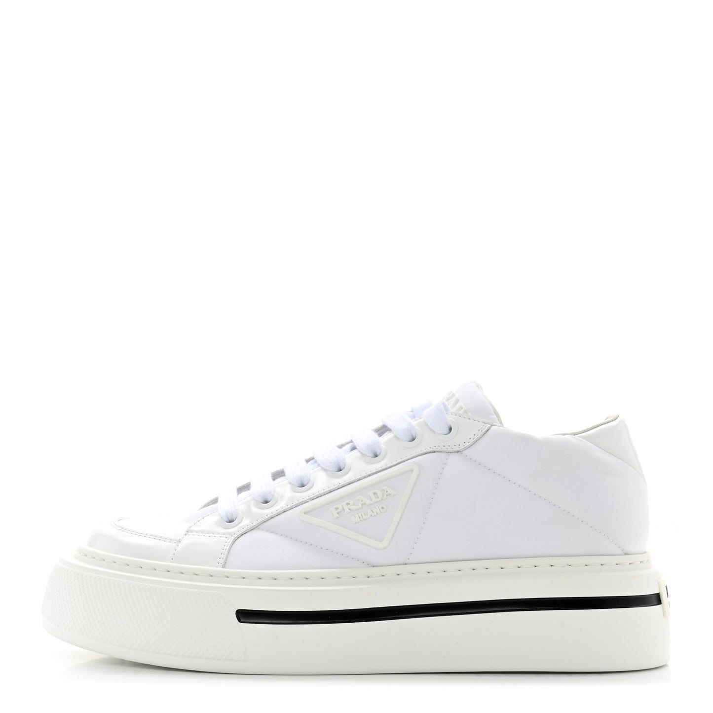 Re-Nylon Spazzolato Rubber Triangle Logo Macro Quilted Mens 35mm Platform Sneakers 6 White