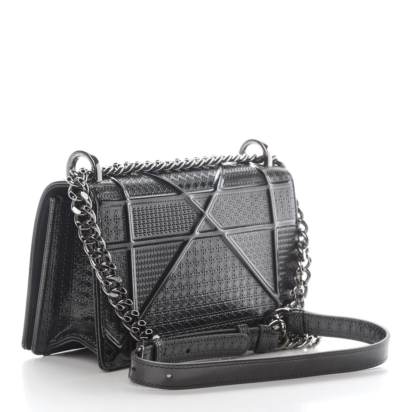 Metallic Patent Micro-Cannage Medium Diorama Flap Bag Graphite