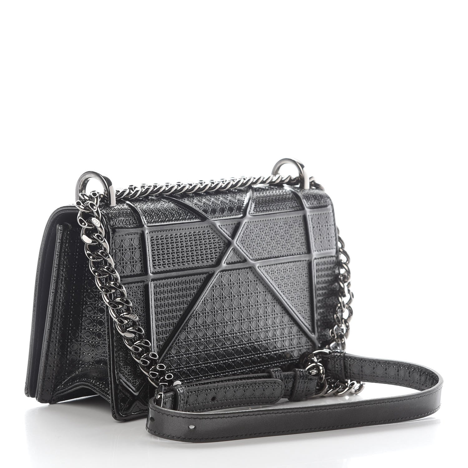 Christian Dior Metallic Patent Micro-Cannage Medium Diorama Flap Bag Graphite 3 of 8