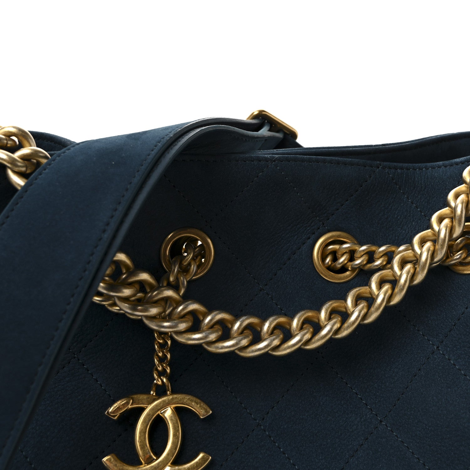 Chanel Suede Calfskin Small On My Shoulder Drawstring Bag Blue 7 of 9