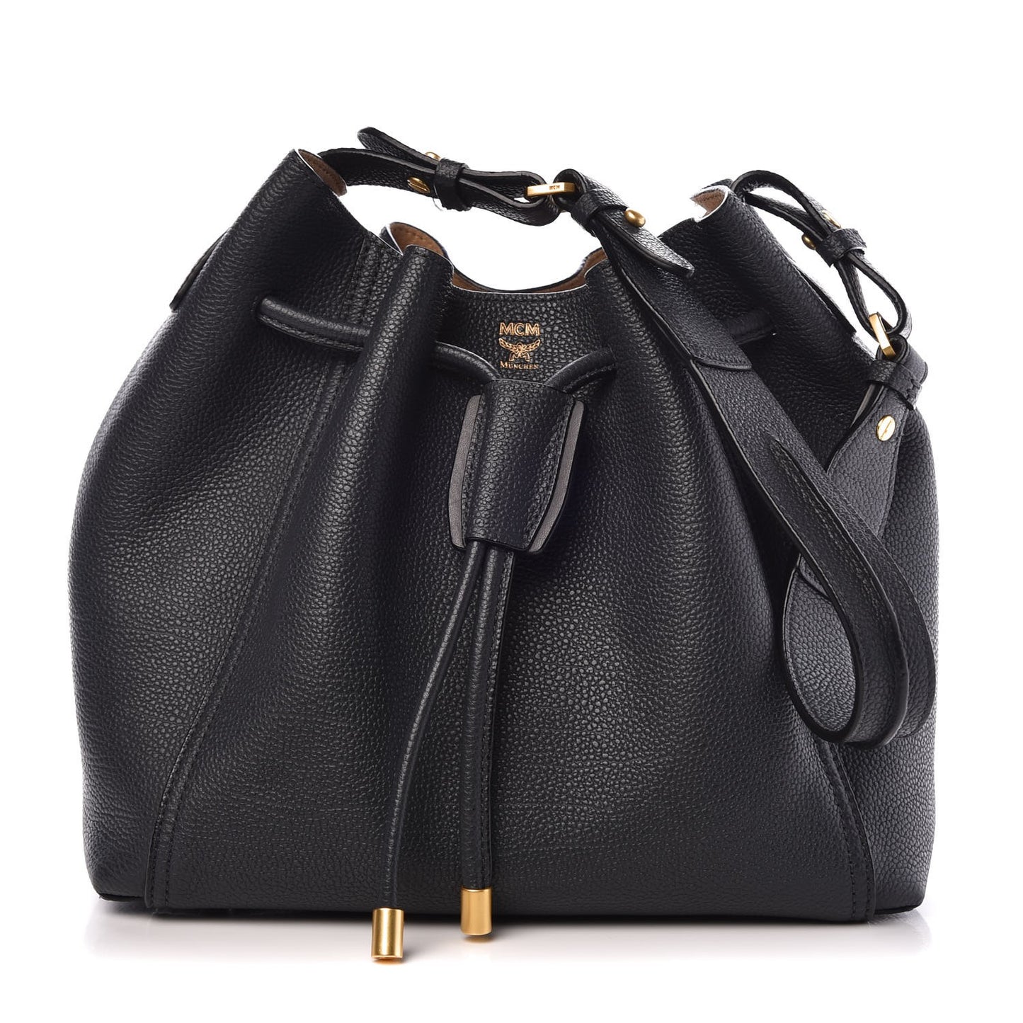 Grained Calfskin Milla Drawstring Bucket Bag Phantom Gray