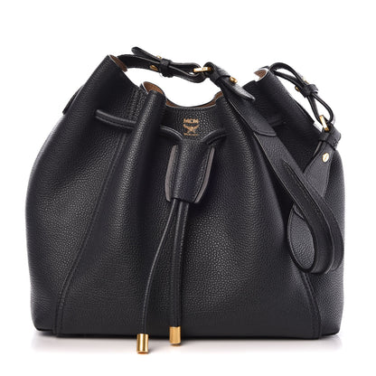 MCM Grained Calfskin Milla Drawstring Bucket Bag Phantom Gray 1 of 6