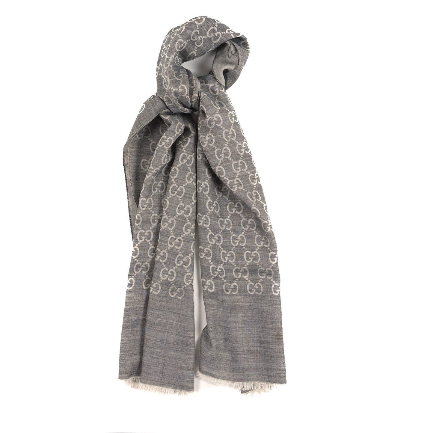 Wool Silk GG Monogram GGNat Scarf Lead Taupe Light Grey