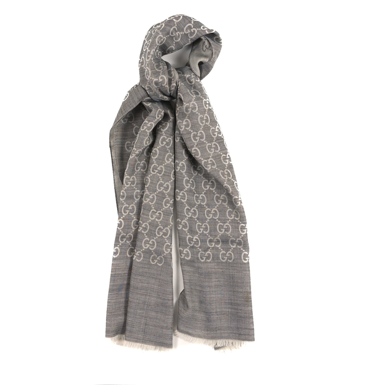 Gucci Wool Silk GG Monogram GGNat Scarf Lead Taupe Light Grey 1 of 4