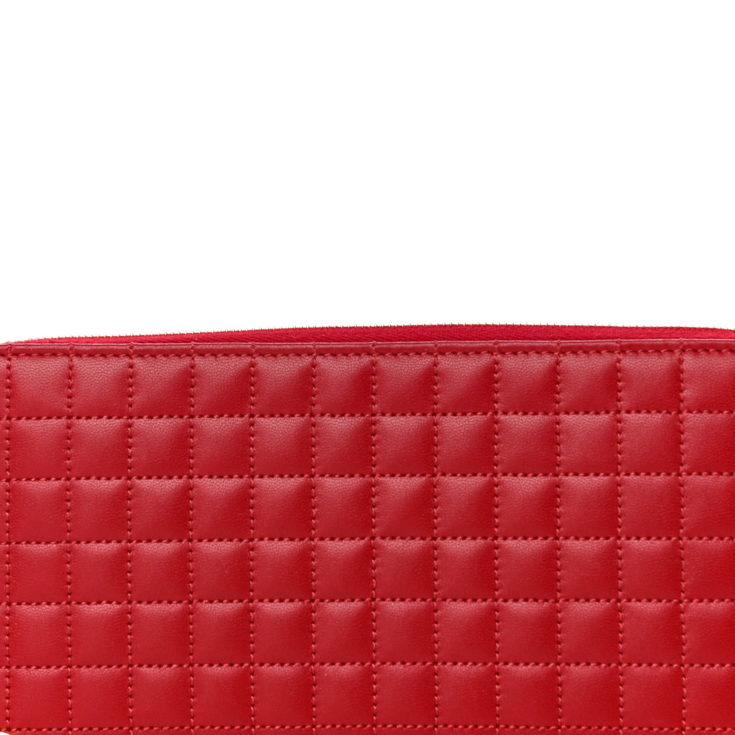 Lambskin Quilted Large C Charm Zip Around Wallet Red