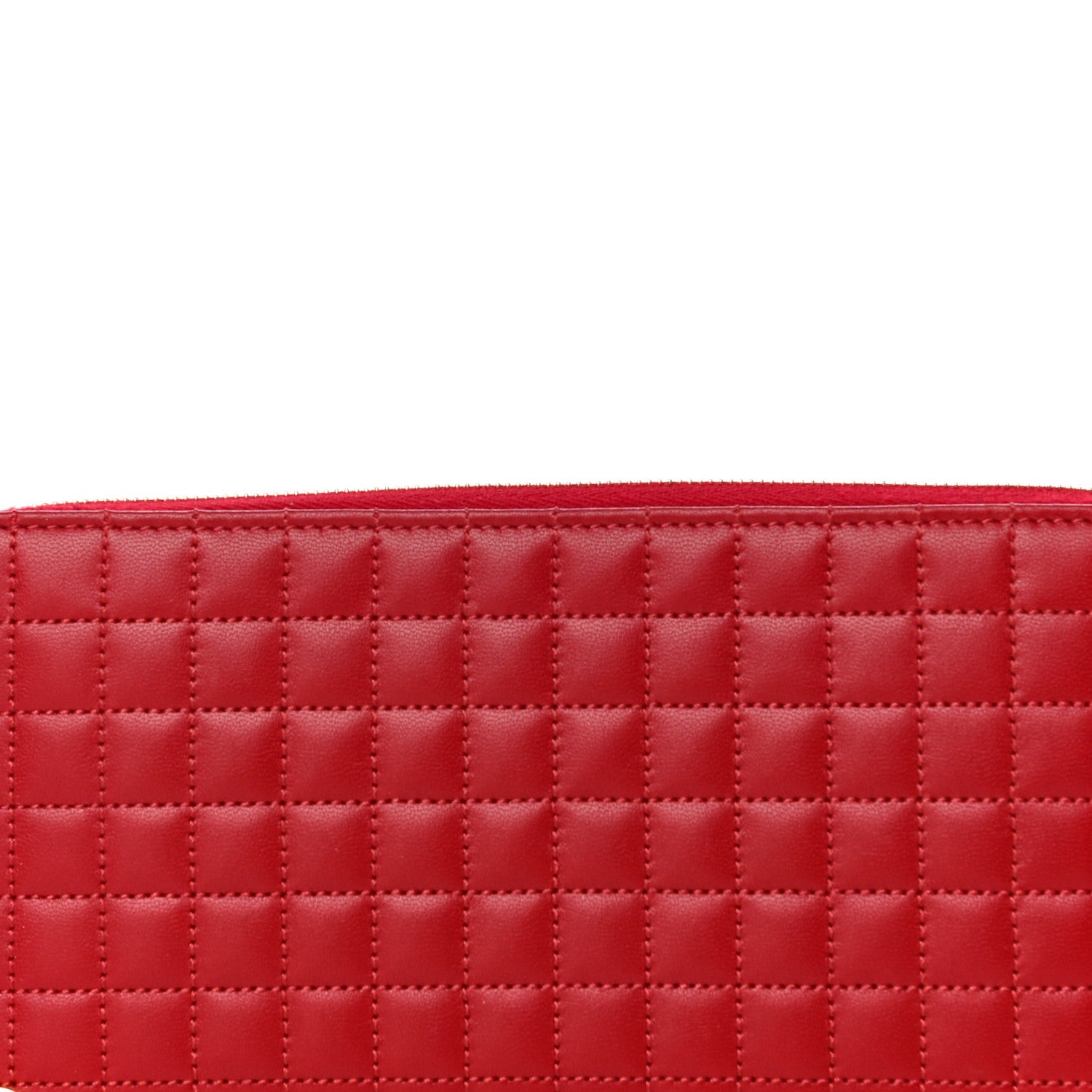 Celine Lambskin Quilted Large C Charm Zip Around Wallet Red 9 of 13