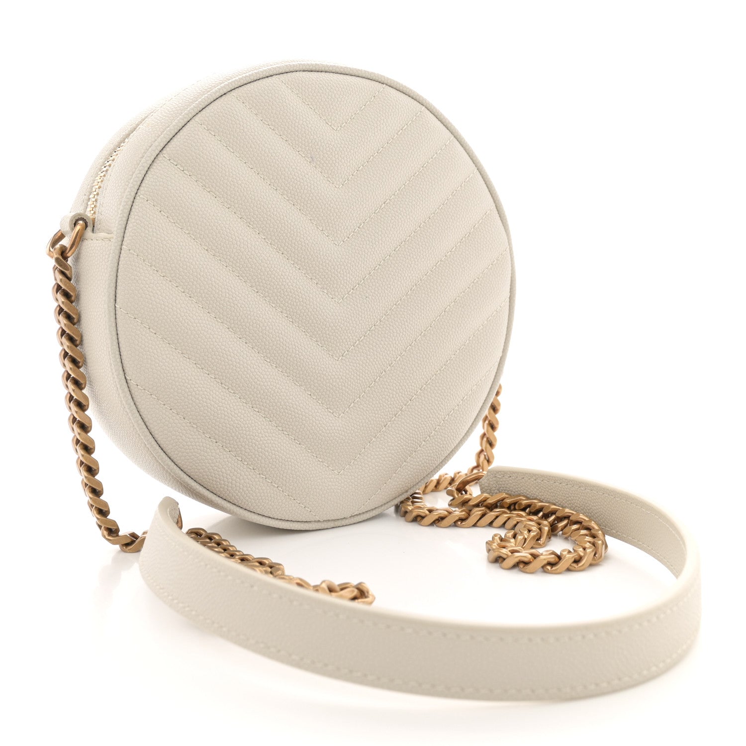 Saint Laurent Grain De Poudre Matelasse Chevron Quilted Round Vinyle Camera Bag Crema Soft 3 of 10