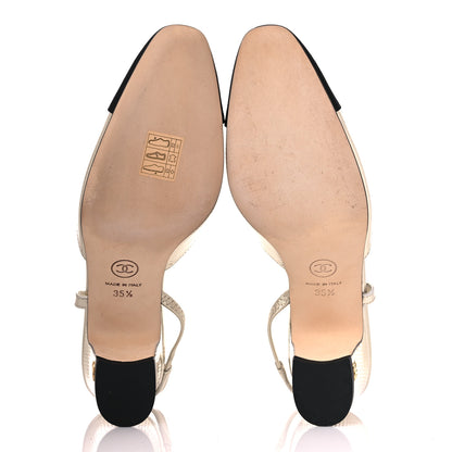 Chanel Metallic Calfskin Grosgrain Cap Toe CC Slingback Sandals 35.5 Gold Black 5 of 9