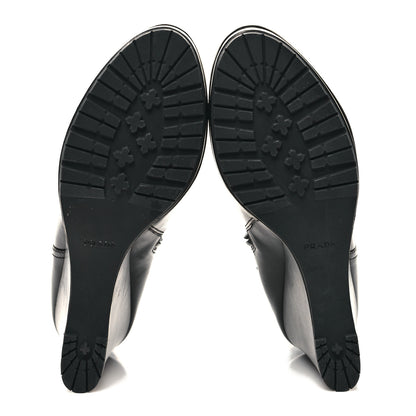 Prada Vitello Wedge Ankle Boots 39.5 Black 5 of 10