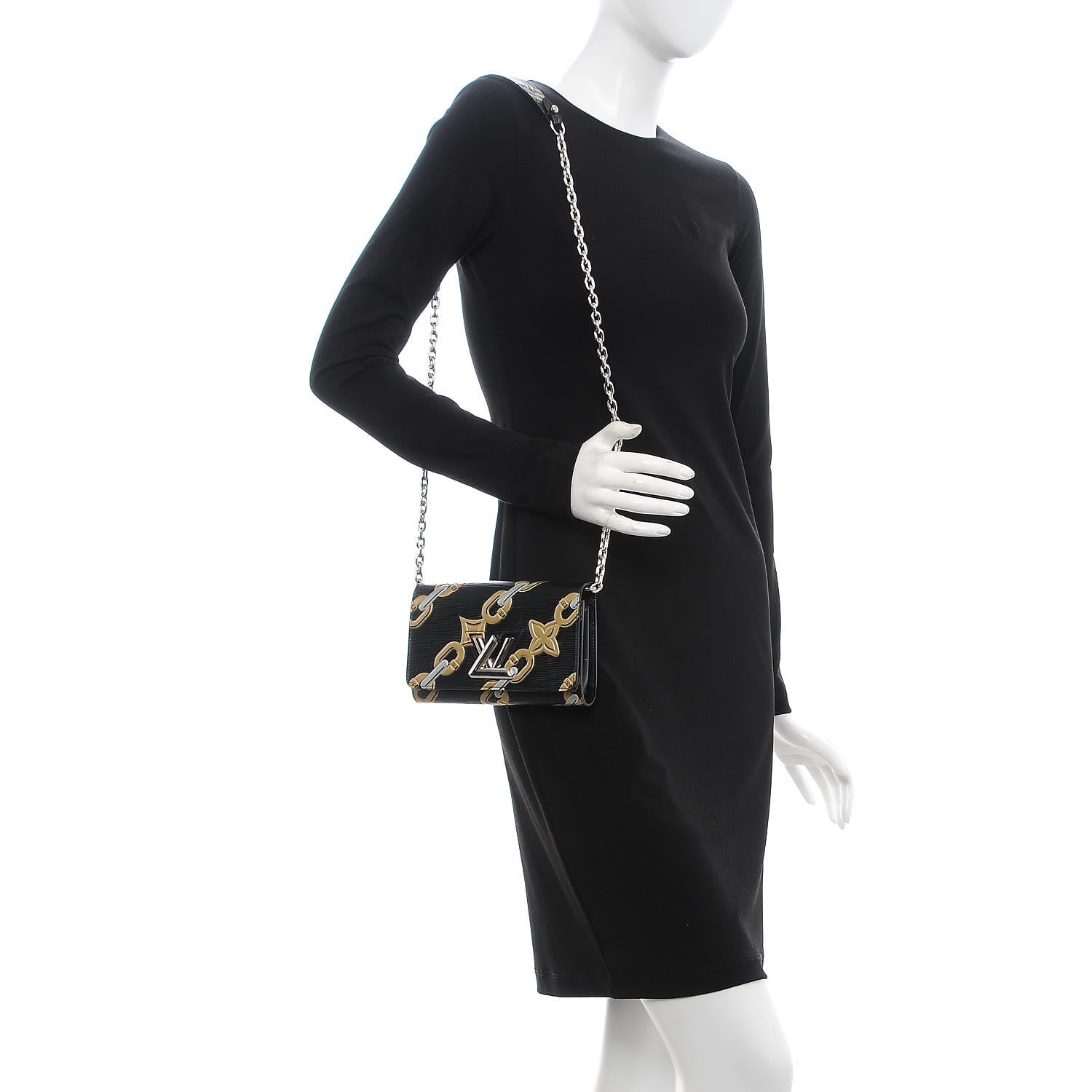 Louis Vuitton Epi Chain Flower Print Twist Chain Wallet Black 2 of 6