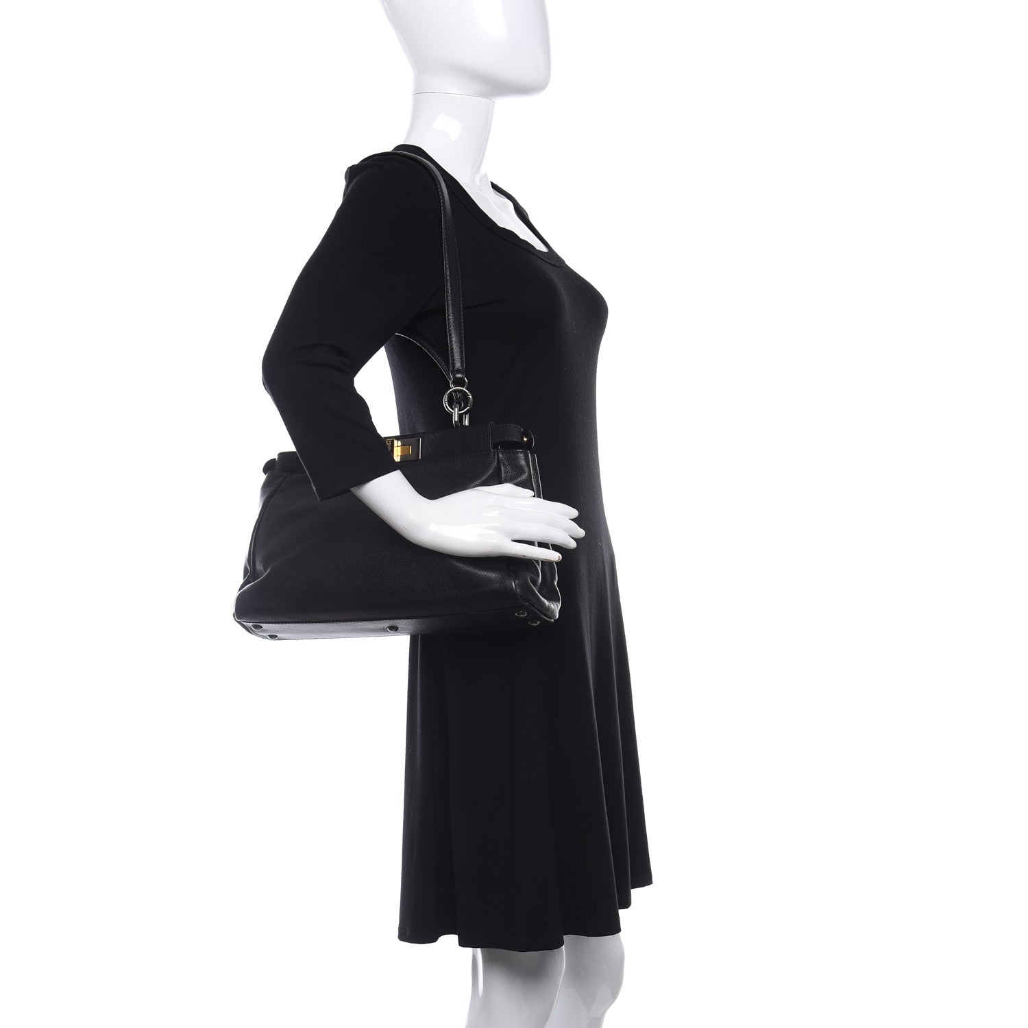 Fendi Goatskin Medium Peekaboo Iconic Satchel Black 2 of 9