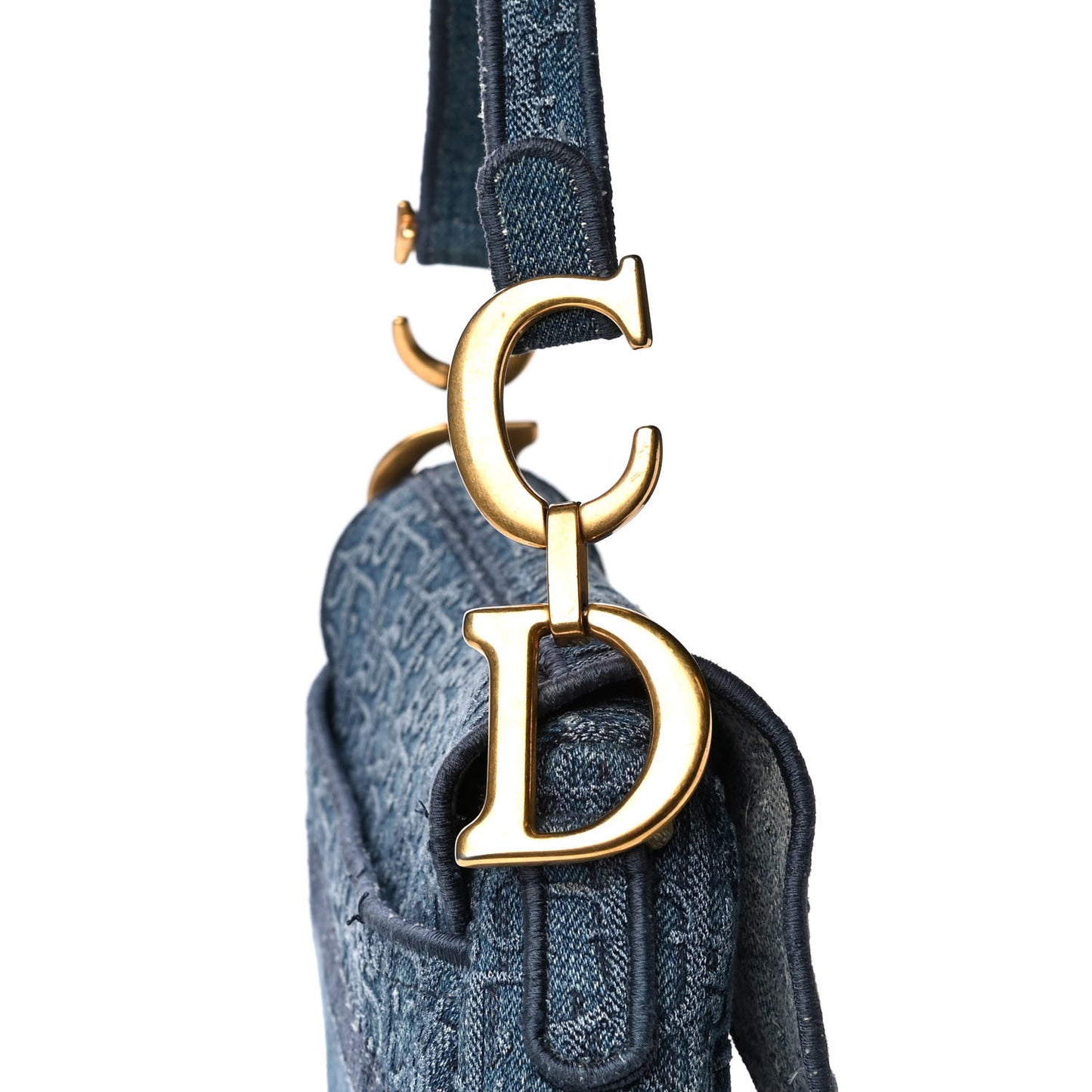 Oblique Embroidered Saddle Bag Denim Blue