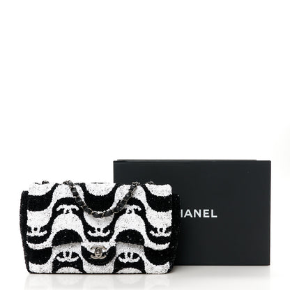Chanel Sequin Mini Rectangular Flap Black White 12 of 12