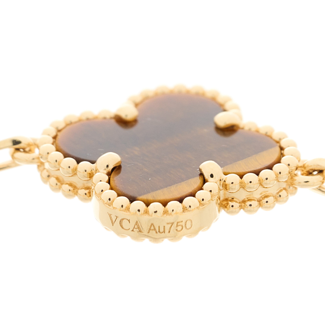 18K Yellow Gold Tiger Eye 5 Motifs Vintage Alhambra Bracelet