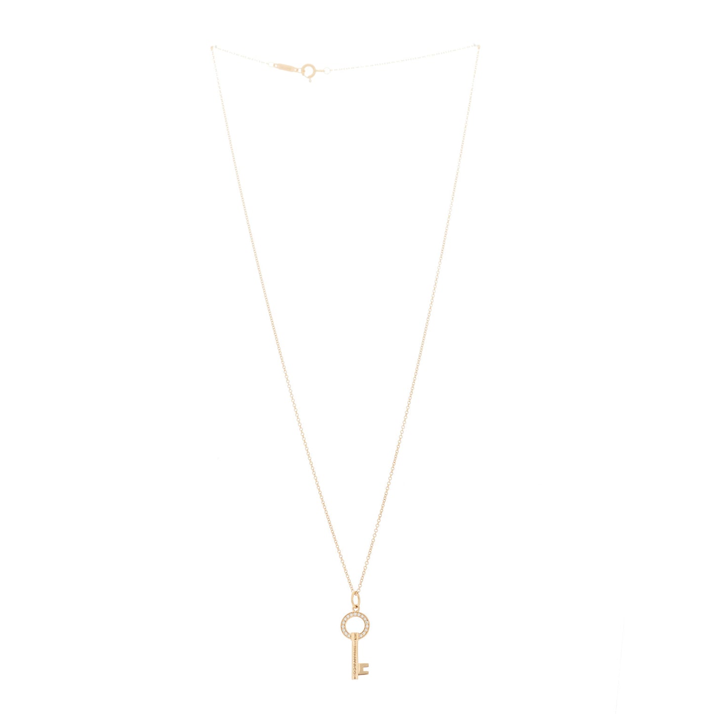 18K Rose Gold Diamond Modern Keys Round Open Key Pendant Necklace