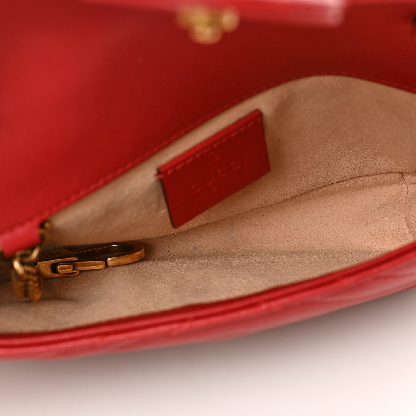 Calfskin Matelasse Super Mini GG Marmont Shoulder Bag Hibiscus Red