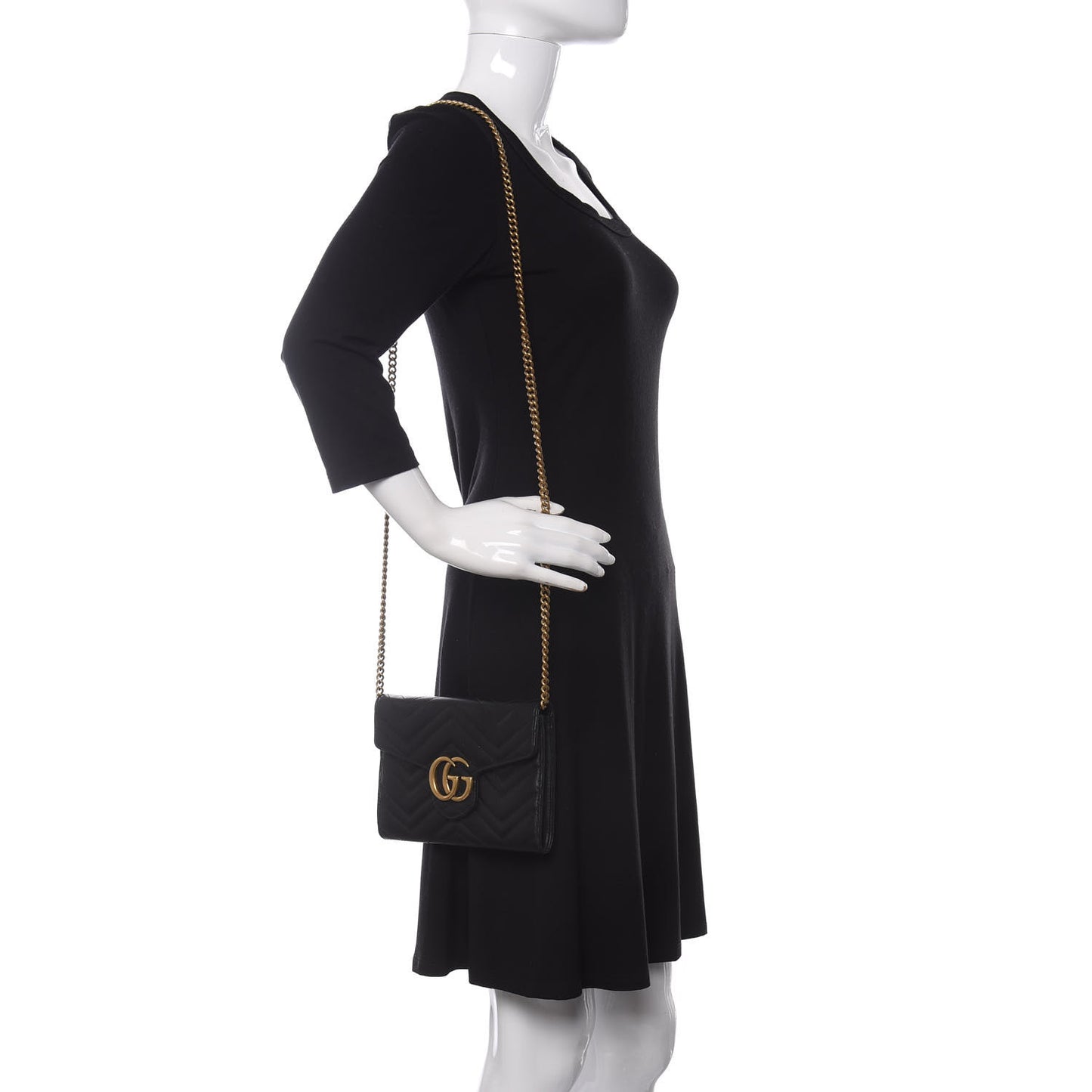 Calfskin Matelasse Mini GG Marmont Chain Wallet Black