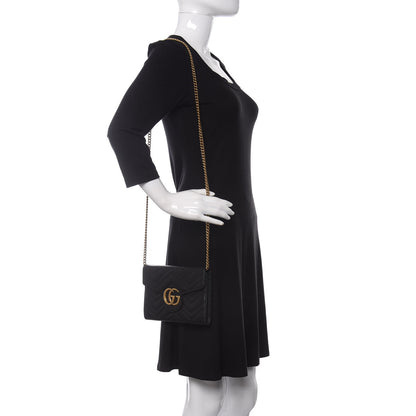 Gucci Calfskin Matelasse Mini GG Marmont Chain Wallet Black 2 of 10