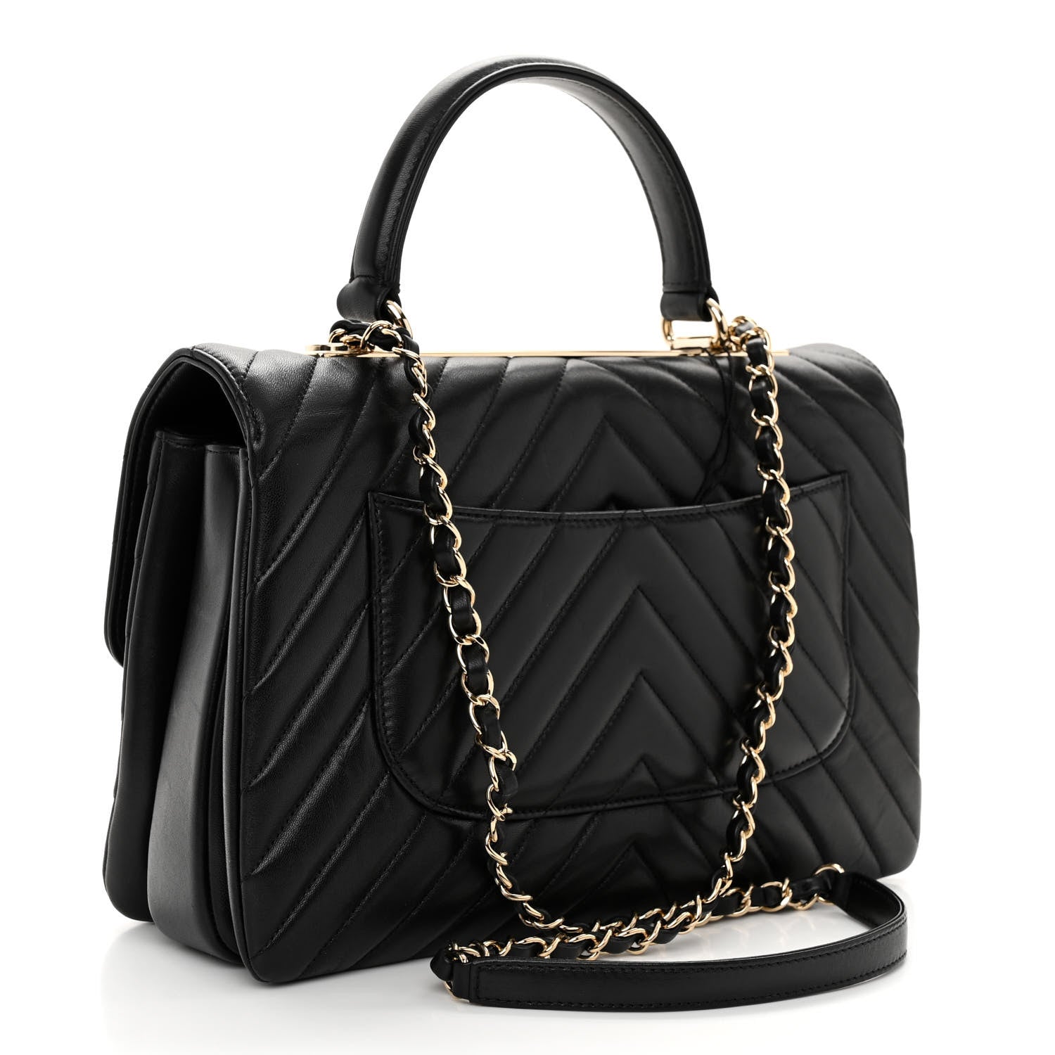 Chanel Lambskin Chevron Quilted Medium Trendy CC Dual Handle Flap Bag Black 3 of 13